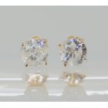 A pair of 14k yellow gold diamond stud earrings of estimated approx 1ct combined, weight 0.7gms