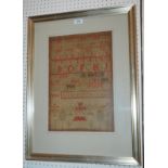 An early alphabet sampler by Janet Morrison, 40 x 9cm, framed and glazed Condition Report: Available