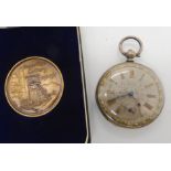 A silver pocket watch and a Baggeridge Colliery commemorative medallion Condition Report: Not