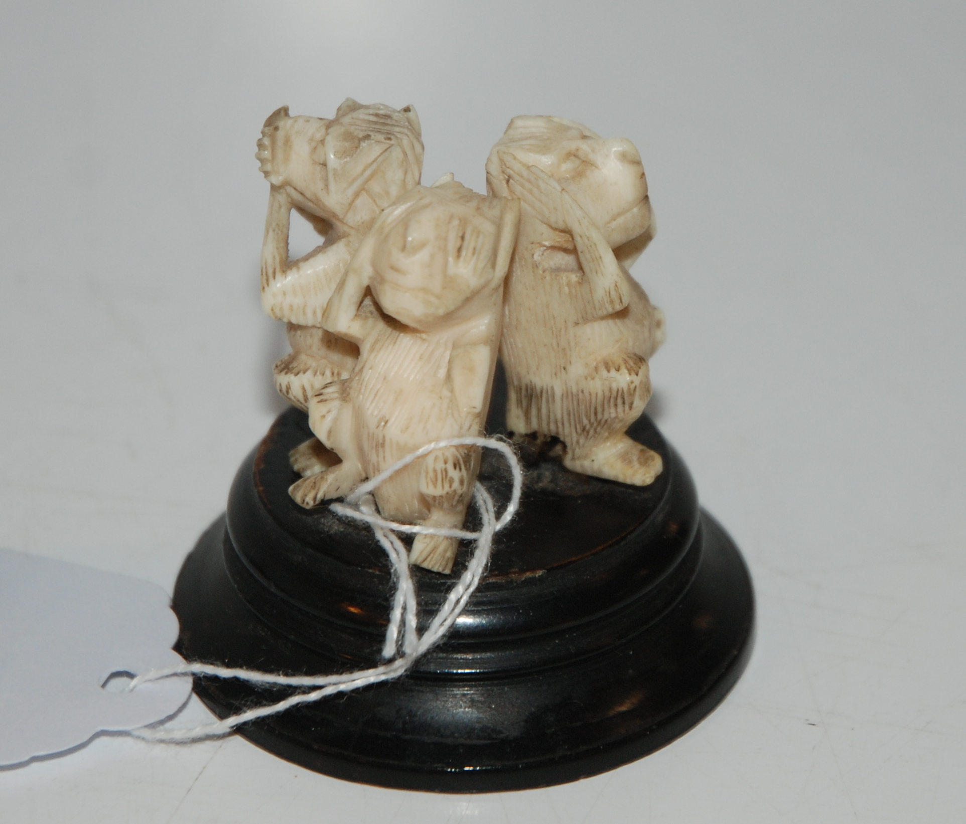 Carved three monkey figure group and snake charmer Condition Report: Available upon request - Image 2 of 2