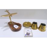 A lot comprising an oak and brass "Spitfire" ashtray, two trench art bowls and a German Mother's