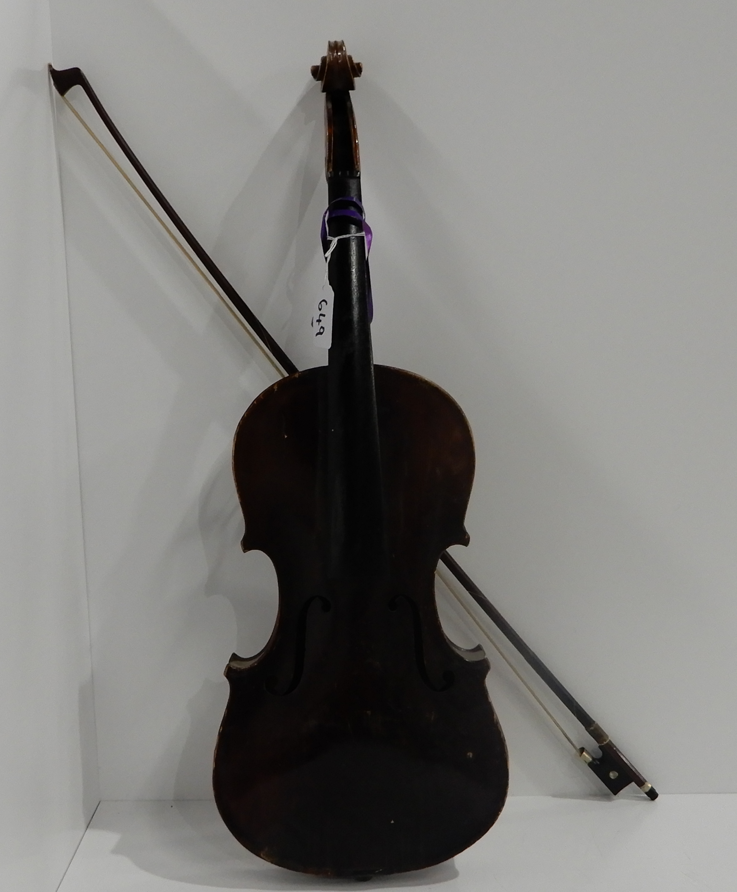 A part violin 35.5cm with a bow 57 gms and case Condition Report: Available upon request