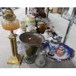 A Maling lustre ginger jar, a Chinese blue and white vase, a blue and gilt decorated wash basin, a