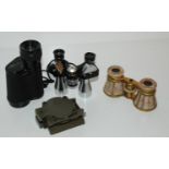 A pair of mother of pearl opera glasses, Prinz Micro binoculars etc Condition Report: Available upon