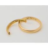 An 18ct gold wedding ring, size O, together with a partial ring shank weight together 4.9gms