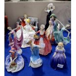 Six Royal Doulton figures including Sweet and Twenty, Easter Day, Janet, Marie, Monica and