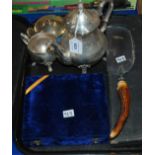 A tray lot of ep - tea service, crumb scoop etc. Condition Report: Available upon request