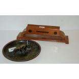 A Danish bronze dish surmounted by a tiger, 20cm wide and a desk stand (2) Condition Report: