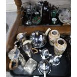 A silvered green ground coffee service, a pair of Satsuma vases, EPNS coffee pots and teapots etc