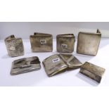 A lot comprising six silver cigarette cases & a white metal box 585 grams weighable Condition