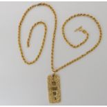 A retro 1979, ingot pendant and chain (af) weight 11.9gms Condition Report: Available upon request