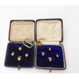 A boxed set of 9ct gold shirt studs, and another, with a single 15ct stud, etc weight of the 9ct