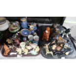 A lustre Chikaramachi part coffee service, a Maling lustre basket, hardstone figures of elephants, a