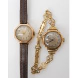 Two 9ct gold cased ladies vintage watches, one by Benson, weight including straps and mechanisms