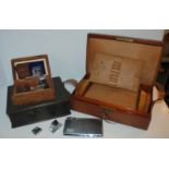 A tray lot including two carved boxes, gents travel case etc Condition Report: Available upon