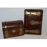 A Victorian walnut domed letter rack, with brass decoration (af) 23cm wide and a similar blotter (2)