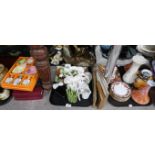 A Britannia Pottery Samtai pattern vase, a pair of orange ground lustre vases, a Belleek shamrock