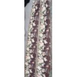 Two pairs of brown ground curtains decorated with flowers and birds, approx 377cm x 120 cm Condition