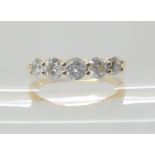 A 14ct gold five stone diamond ring, set with estimated approx 90cts of brilliant cut diamonds, size
