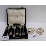 A lot comprising a cased set of six silver coffee spoons Sheffield 1952 & two silver napkin rings