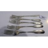 A set of five silver dessert forks Glasgow 1873 224 Grams Condition Report: Available upon request