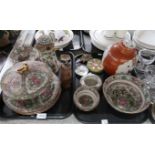 Contemporary Chinese famille rose plates, tureen, coffee pot, a large Chinese ginger jar etc