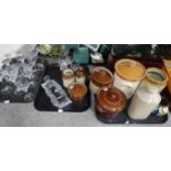 Bristol glazed stoneware storage jars & a flagon, some stamped Pearsons of Chesterfield, a stoneware