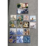 A selection of handpainted and transfer printed decorative tiles Condition Report: Not available for