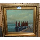 CONTINENTAL SCHOOL, Preparing the boats, oil, 21 x 22cm Condition Report: Available upon request