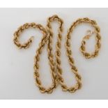 A 9ct gold rope chain necklace, length 41.5cm, weight 13.6gms Condition Report: Available upon
