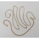 A 9ct gold trace chain (needs a clasp) length 60cm, and a 9ct herringbone chain bracelet 19cm,