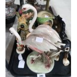 Royal Doulton character jug Sherlock Holmes, and another, a Keramos Wien flamingo group, a porcelain