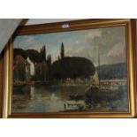 JOHN MUIRHEAD Fishing boats in a harbour, signed, oil on canvas, 50 x 73cm Condition Report: