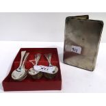 A lot comprising eleven silver teaspoons, Sheffield 1908 & a silver cigarette case 421 grams total
