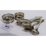 A lot comprising a set of six silver coffee spoons, Sheffield 1932, three assorted silver mustard