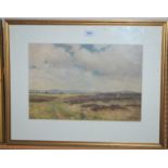 JAMES THOMAS WATTS Figures on a moorland path, signed, watercolour, 30 x 44cm Condition Report: