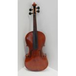 A two piece back violin 35.5cm with a wooden case Condition Report: Available upon request