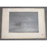 DAVID PATON Fishing boats at sunset, signed, pastel, 26 x 36cm and a group of prints (a lot)