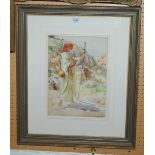 BRITISH SCHOOL Shepherd and flock, watercolour, 37 x 27cm Condition Report: Available upon request
