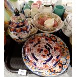 An Imari plate, a Wood & Son floral decorated plate, a Maling lustre bowl, a Chinese lidded urn,