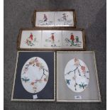 a framed H&G Thynne ceramic plaque handpainted with golfing scenes, another example, two framed