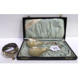 A lot comprising a pair of continental silver serving spoons & a silver salt London 1794 207 grams