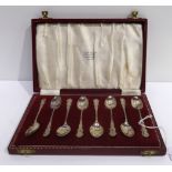 A cased set of eight silver coffee spoons, Birmingham 1960 Condition Report: Available upon request