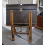 A VICTORIAN PRINT STAND oak, brass and leather, containing various unframed works on paper, 104cm,