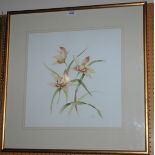 JAN MERE Orchids, signed, watercolour, 44 x 44cm Condition Report: Available upon request