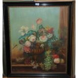 ALYS HARPER Mixed flowers and fruit and urn on a ledge, signed, oil on canvas, dated, 1933, 74 x