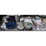 A Wedgwood silvered bowl marked CMH 6523 to base, Foley pottery floral decorated coffee cups and