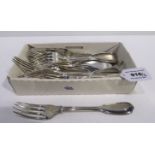 A lot comprising seven assorted silver dessert spoons & nine assorted silver dessert forks 810 grams