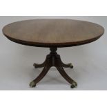 A GEORGE IV MAHOGANY CIRCULAR BREAKFAST TABLE the hinged top with line inlay and on wrythen column