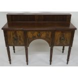 A 19TH CENTURY MAHOGANY BREAKFRONT SIDEBOARD the superstructure with tambour doors above a central